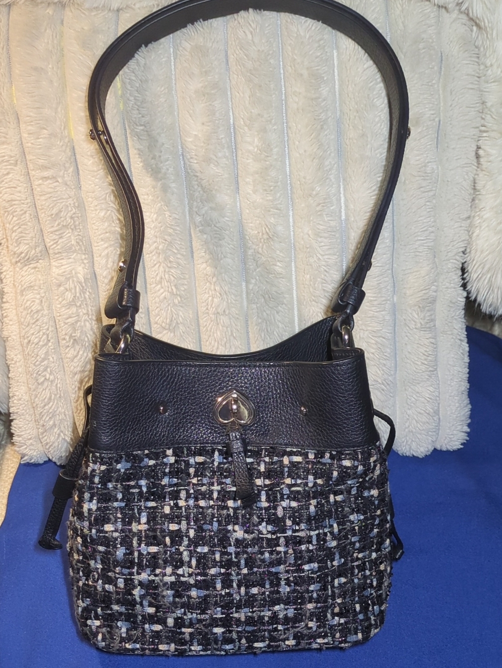 kate spade Marti Tweed Leather Bucket Shoulder / Crossbody Bag $110